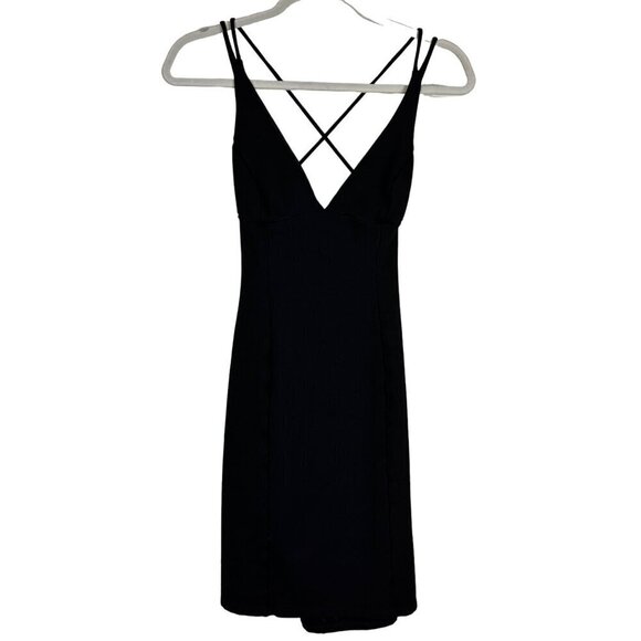 Lulus Little Black Dress‎ V Neck Back Cross Straps Bodycon Large - Picture 2 of 15